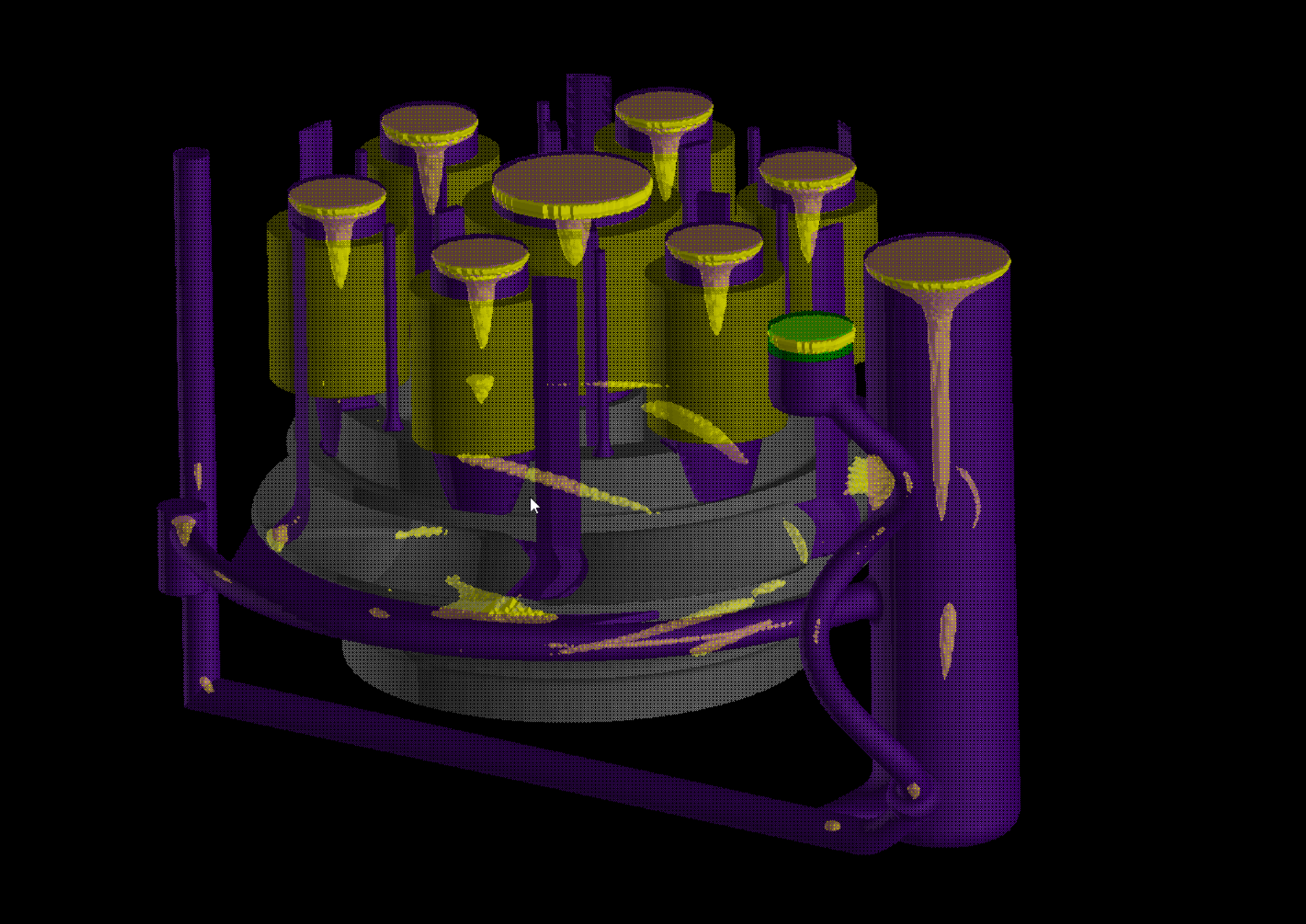 SolidCast simulation result used to review potential shrinkage and porosity risk areas after progressive solidification