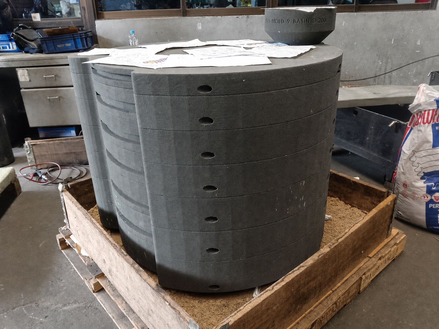 Separate 3D-printed sand mold and core sections for a replacement closed impeller