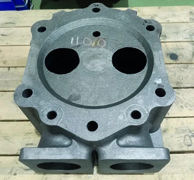 As-cast replacement cylinder head in gray iron, opposite view