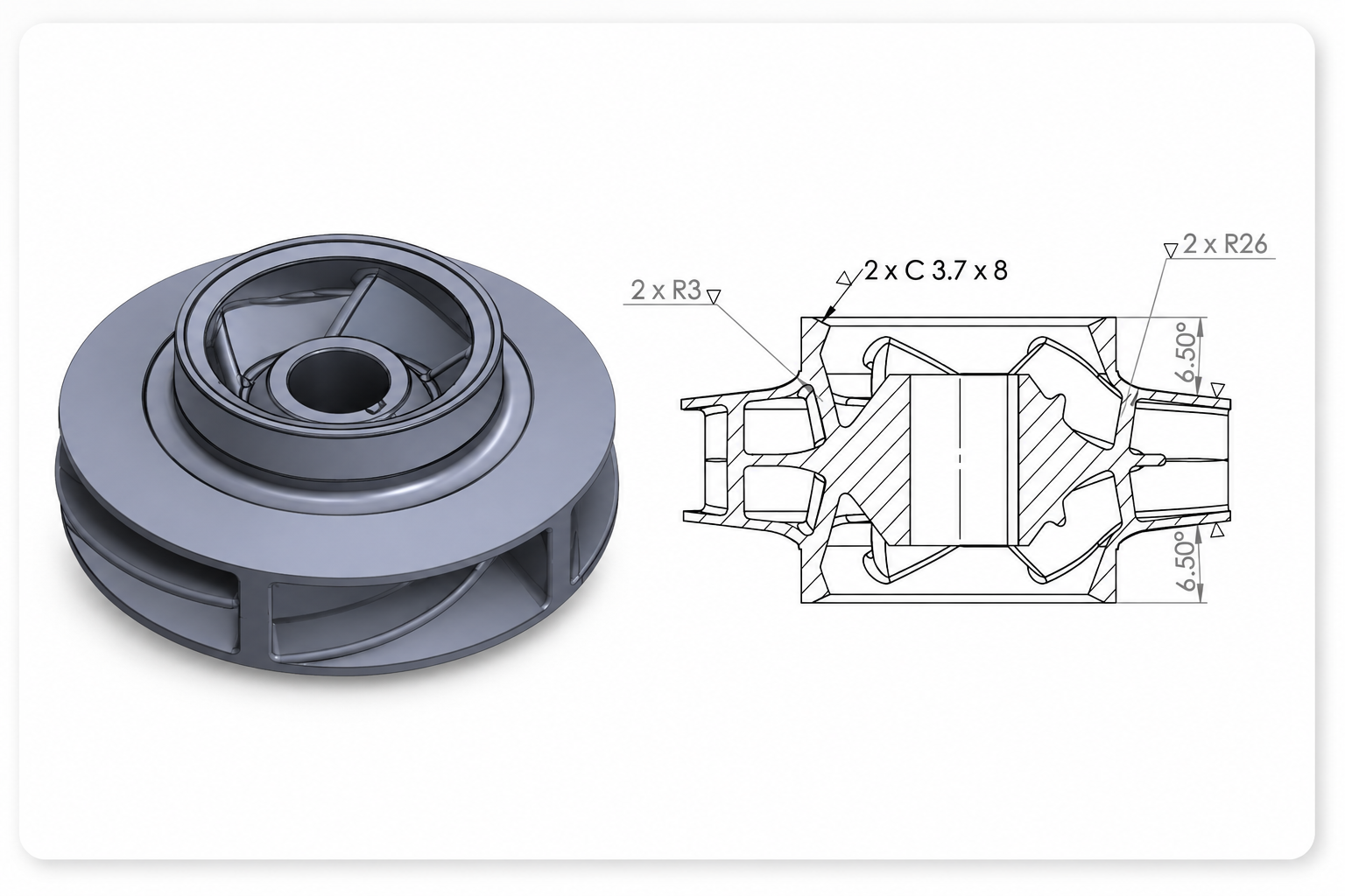 Reconstructed CAD model of a cast component derived from measured geometry