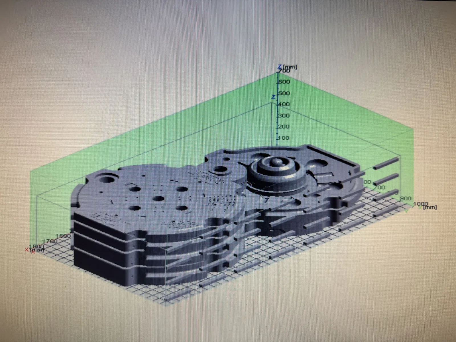 Digital build layout of sand mold and core sections prepared before printing