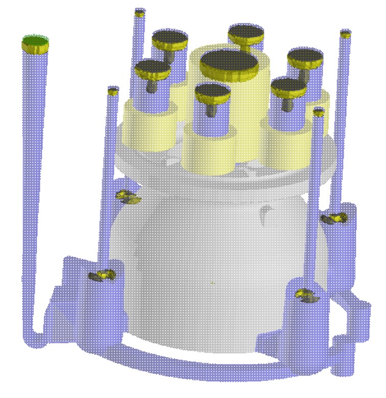 Simulation result view highlighting shrinkage indicators on risers and body of the pump bowl