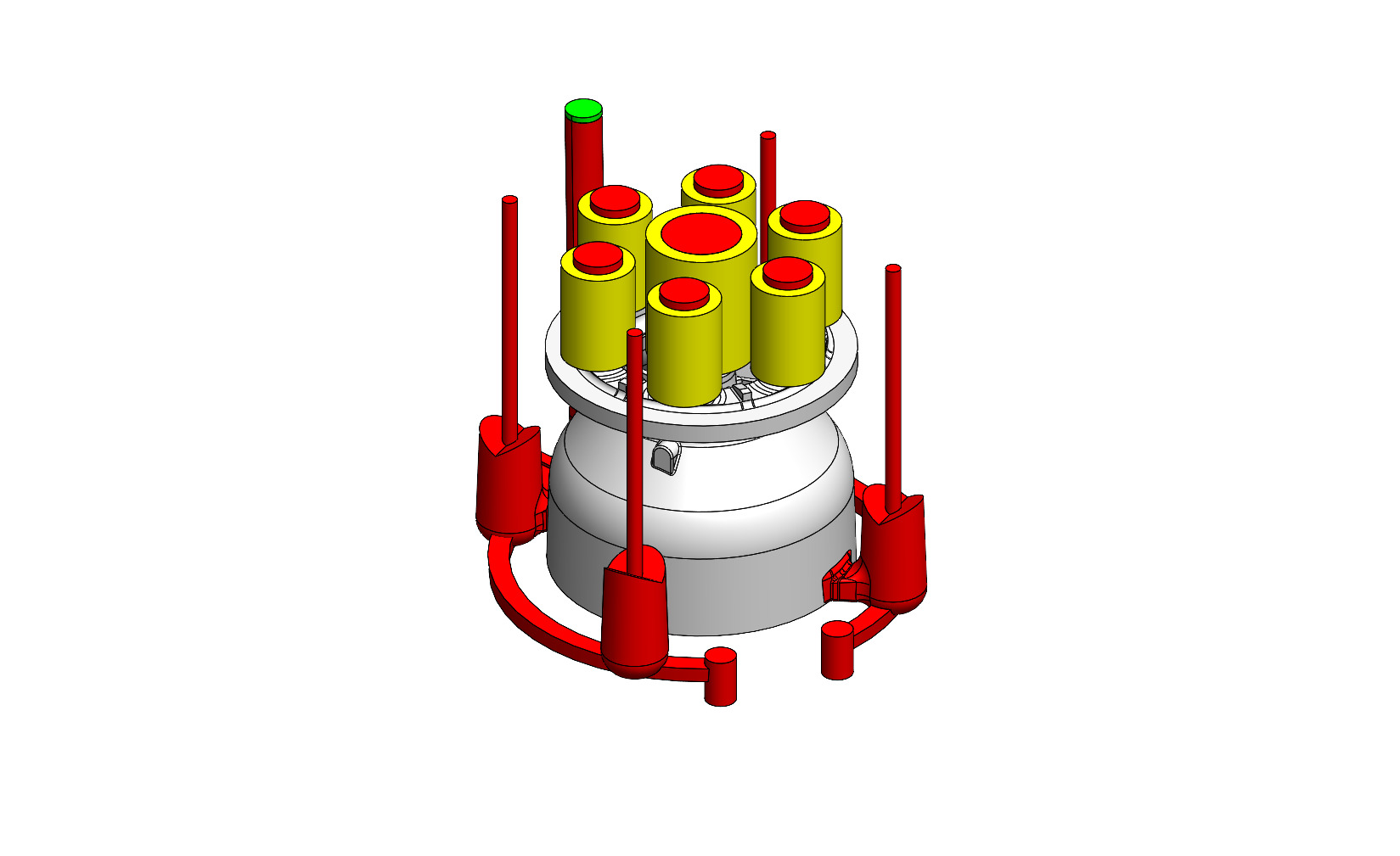 Full isometric rigging layout showing top-mounted risers, side runners, and vent pins around the bowl