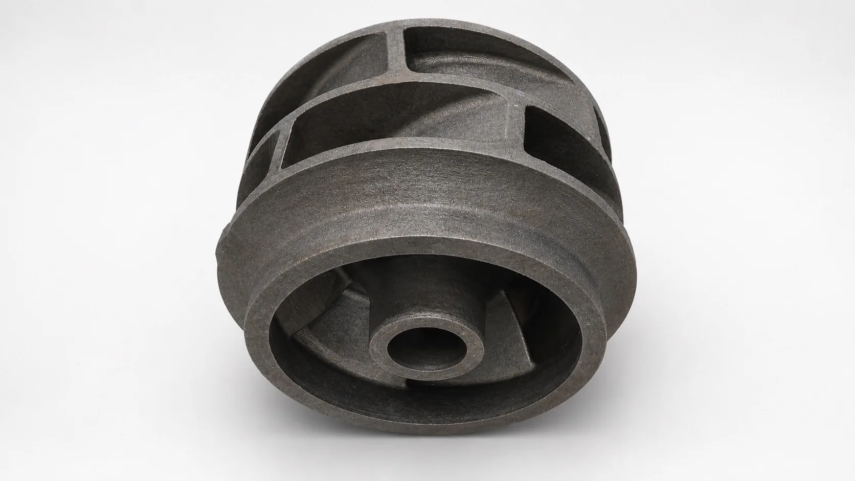 As-cast FC300 impeller viewed from the opposite side showing hub and shroud
