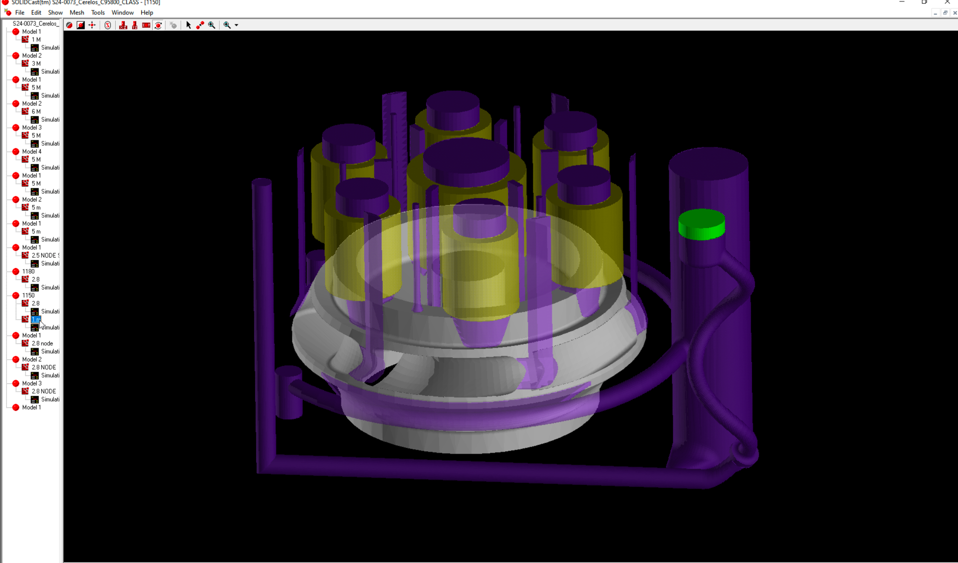 Model and gating setup showing casting geometry, gating system and riser arrangement prepared for SolidCast simulation