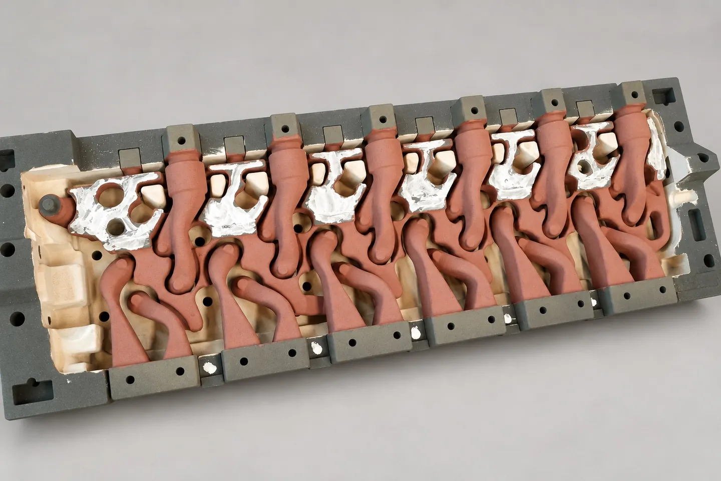 Sand mould and core components prepared for an Engine Block casting