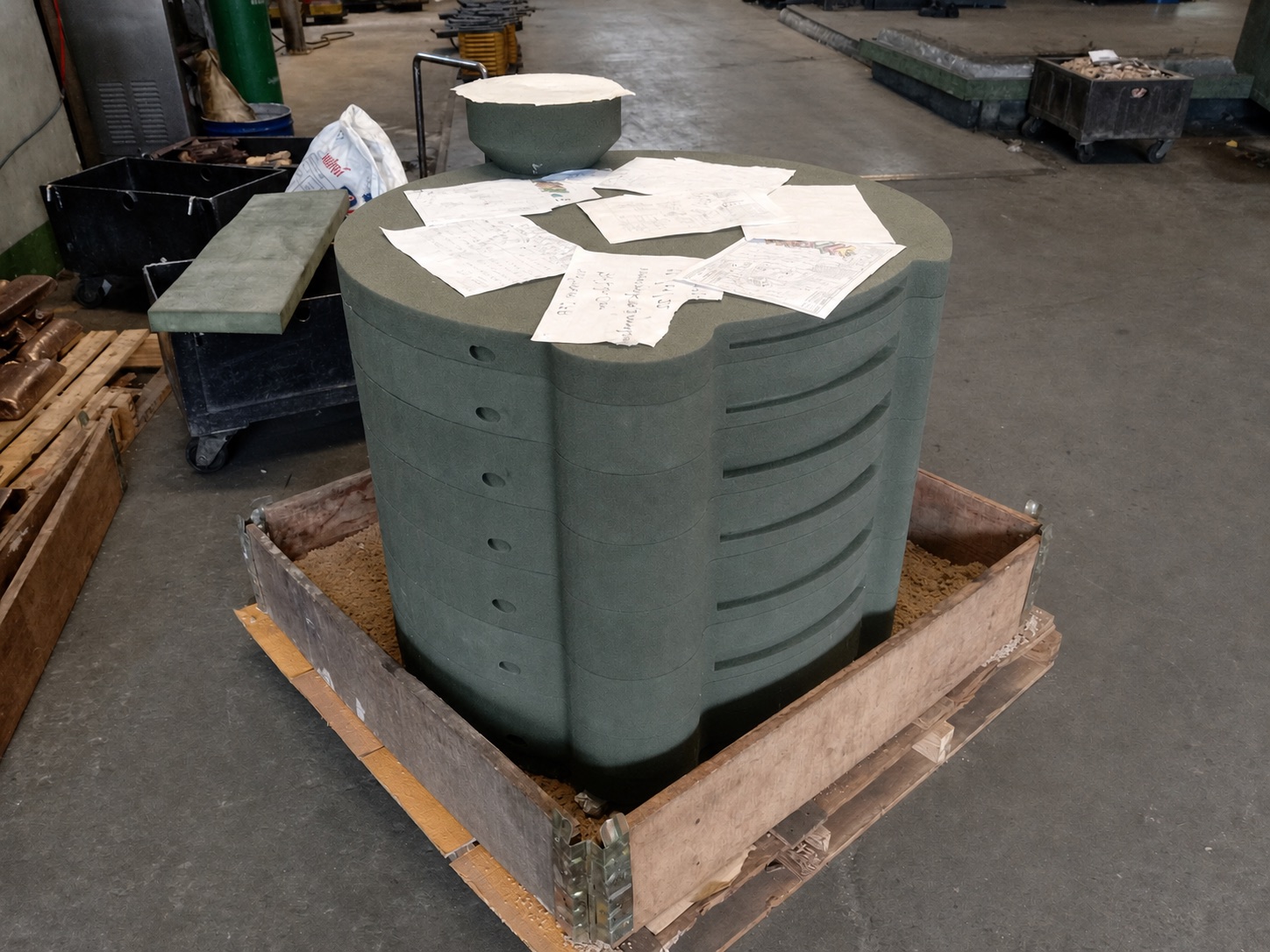 Assembled 3D-printed sand mold for a Nickel Aluminum Bronze closed impeller