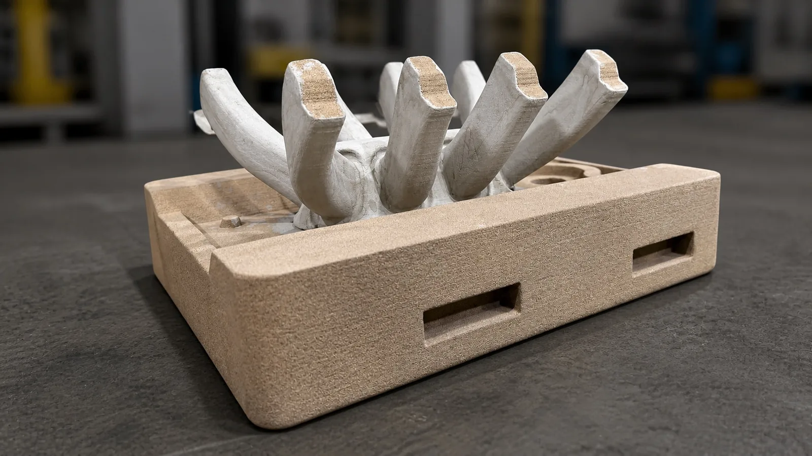 Binder-jet printed sand mold and core package produced for an industrial metal casting