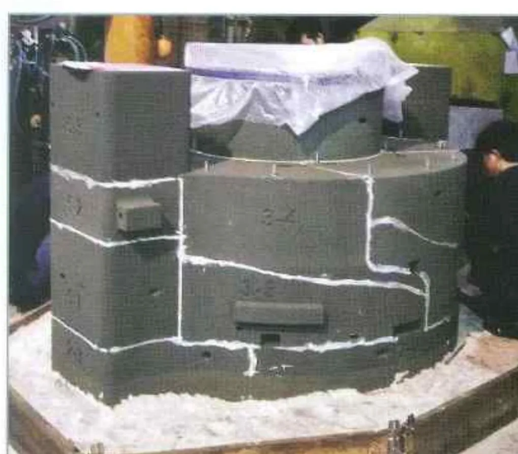 Assembled 3D printed sand mould sealed and banded, ready for pouring