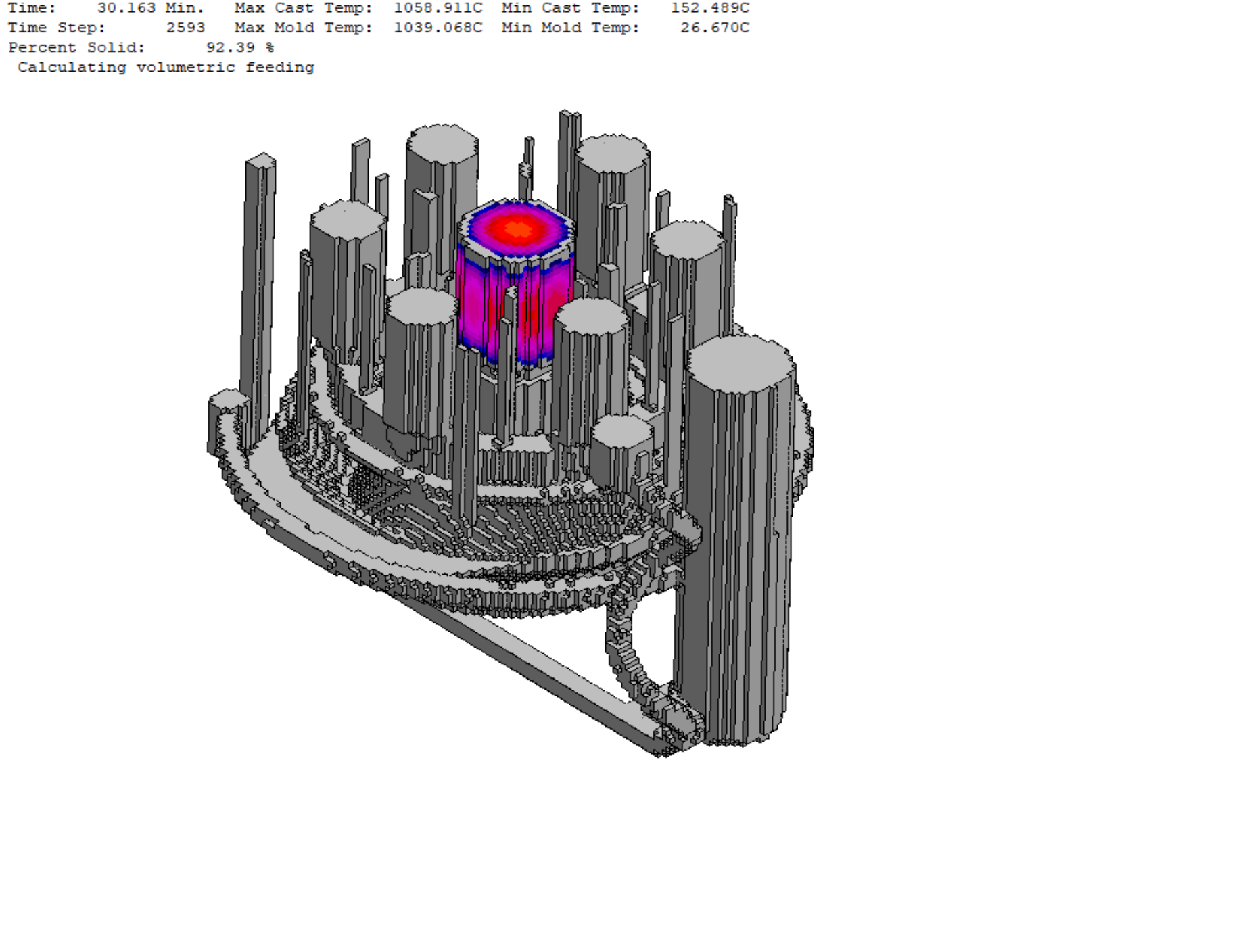 Near-final solidification result showing remaining feeding and thermal conditions before complete solidification