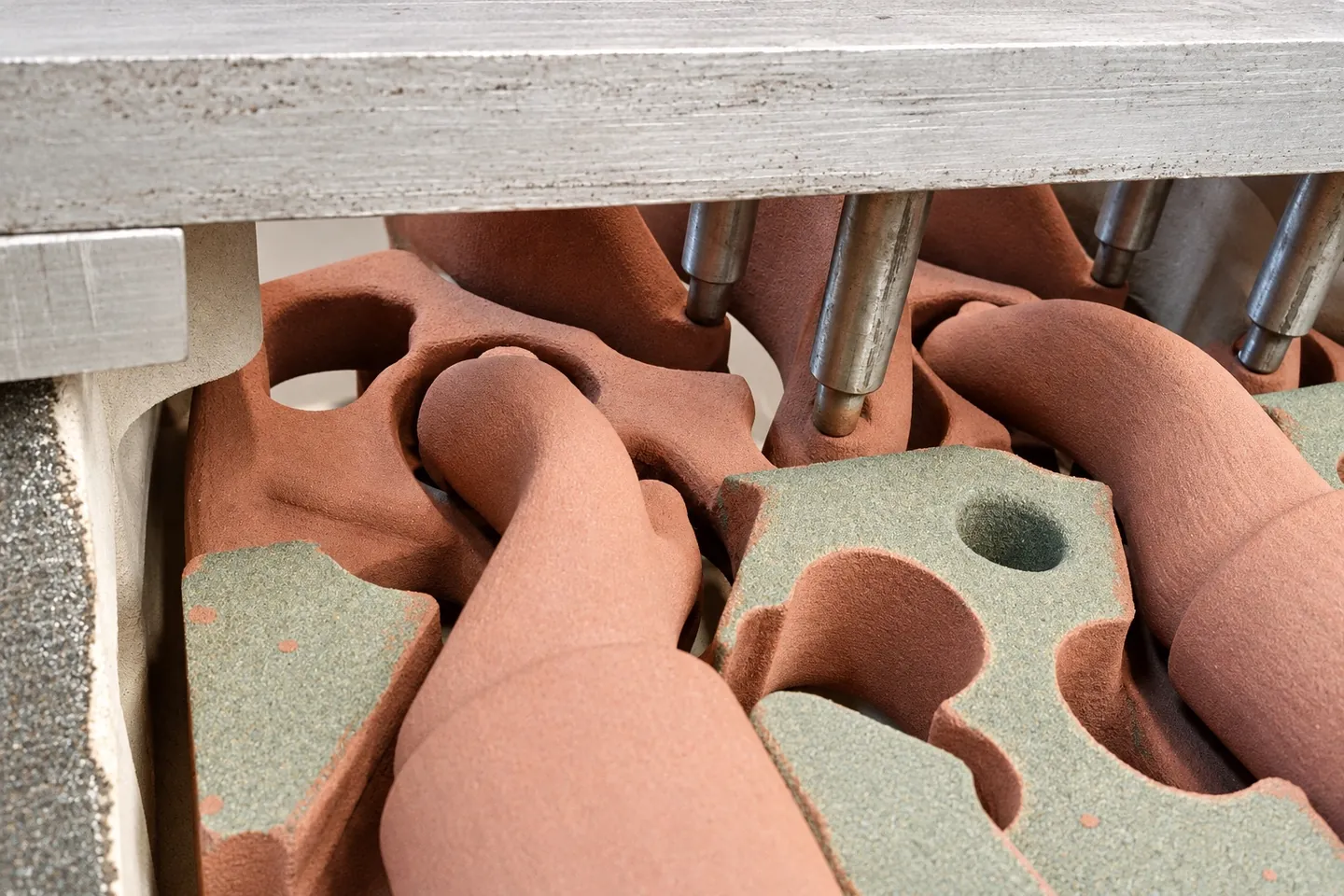 Close-up of mould and core components for an Engine Block casting