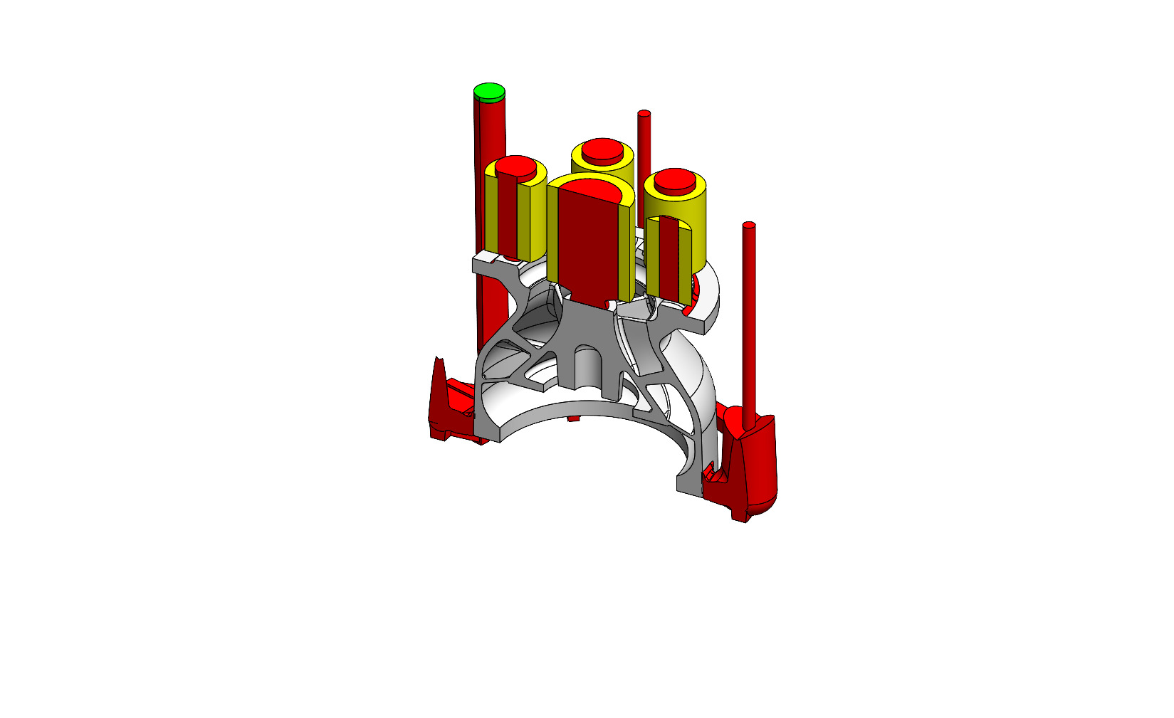 Sectioned rigging setup showing risers, sprue and runners, and vents on the bowl interior