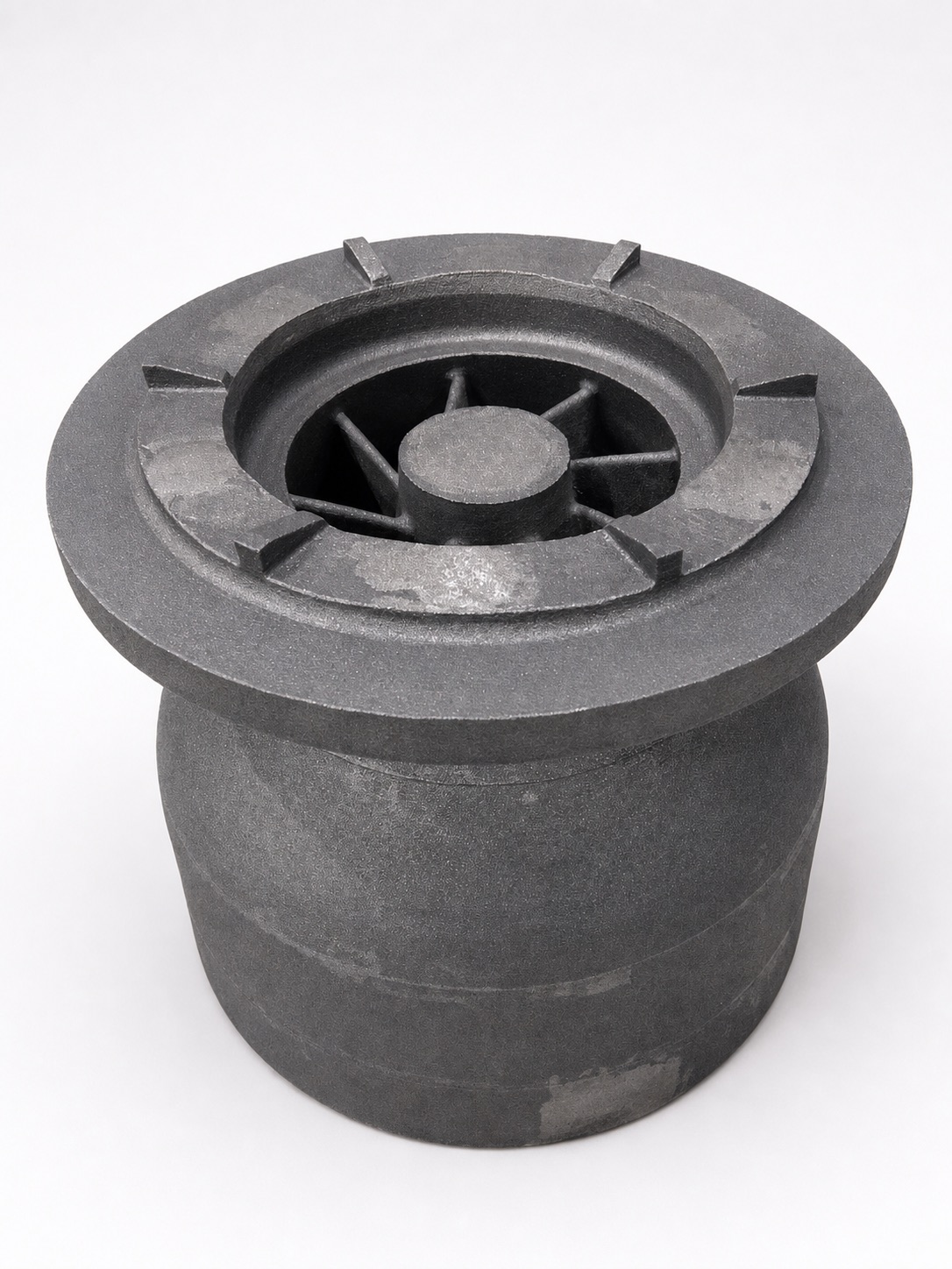As-cast steel pump bowl with attached top diffuser section and unmachined surface